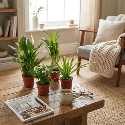 Luftreinigende Zimmerpflanzen – 4 Pflanzen – Ø12cm – Höhe 30–40cm – Pflanzen Mix für besseres Raumklima – Pflegeleicht & dekorativ 
