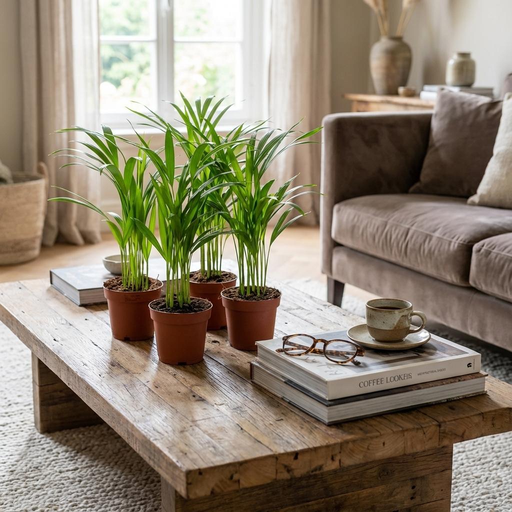 Areca Palme Dypsis Lutescens – 4 Pflanzen – Ø12cm – Höhe ca.40cm – Luftreinigende Zimmerpflanze – Goldfruchtpalme für Wohnraum Büro & Wintergarten 