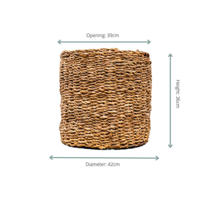 Dekokorb Ido – Ø42 cm x H36 cm – Großer Seegraskorb – Natur-Aufbewahrungskorb für Pflanzen, Wäsche & Deko – Boho-Stil – Handgeflochten 