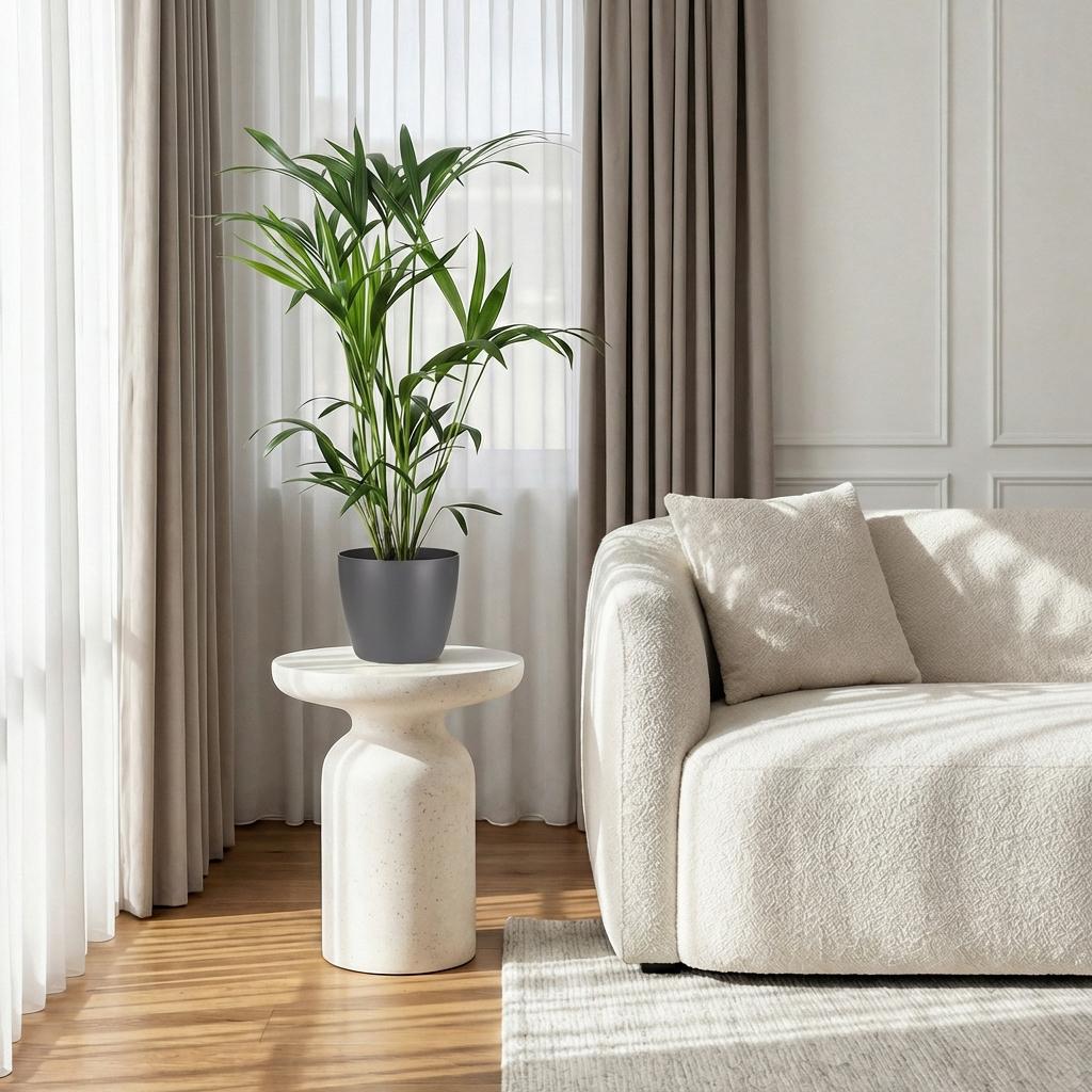 Green boutiQ - Zimmerpflanze - Howea Forsteriana - Kentia Palme - Wenig Pflege - Grün - 1 Pflanze - mit Potter Grau - Topf 19cm - Höhe 80-85cm 