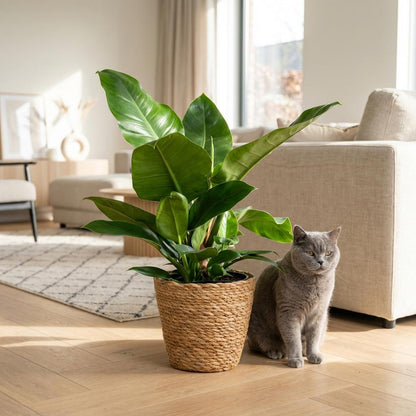 Green boutiQ - Zimmerpflanze - Philodendron - Philodendron Imperial Green - Grün - Pflegeleicht - 1 Pflanze - mit Korb - Topf 19cm - Höhe 65cm 