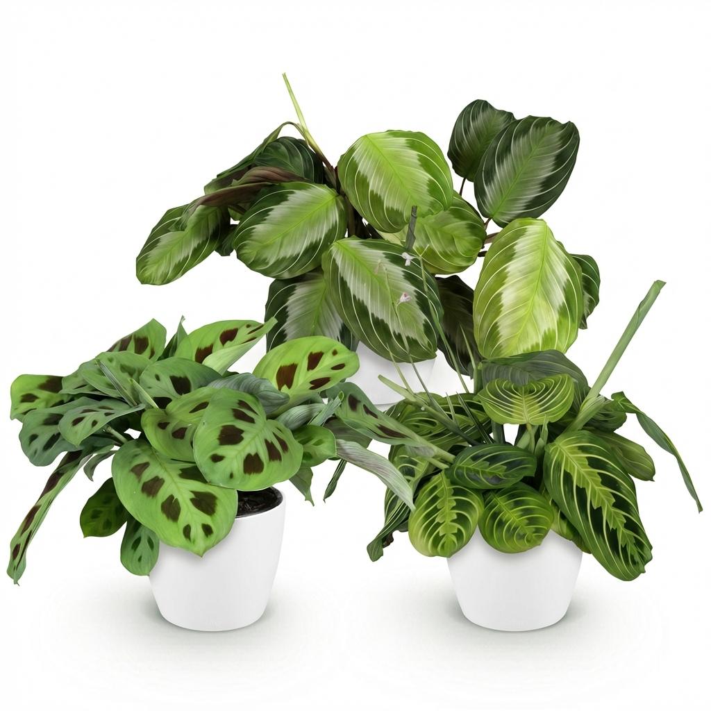 Green boutiQ - Zimmerpflanze - Marantha Silverband, Marantha Lemon Lime Marantha Kerchoveana - Gebetspflanze - Haustierfreundliche Pflanze - Grün - 3 Pflanzen - mit Potter Weiß - Topf 12cm - Höhe 25cm 