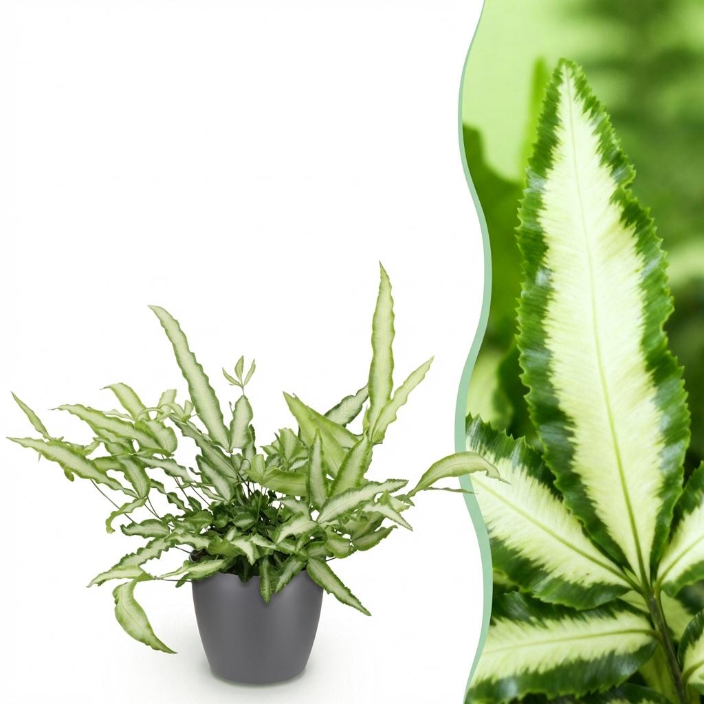 Green boutiQ - Zimmerpflanze - Pteris cretica Albolineata - Schwertfarn - Haustierfreundliche Pflanze - Grün - 1 Pflanze - mit Potter Grau - Topf 12cm - Höhe 20cm 