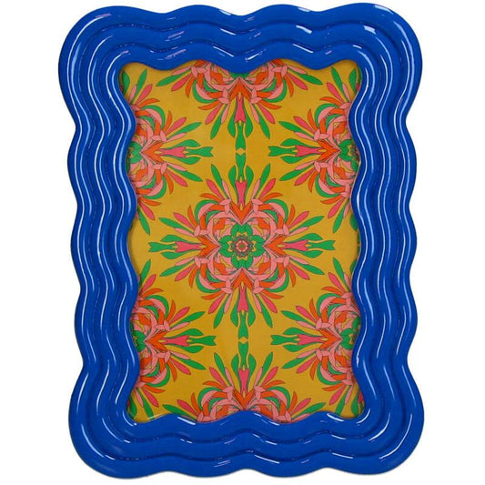 Fotorahmen Gebogenes Polyresin Blau – Moderner, geschwungener Bilderrahmen – Stilvolle Dekoration für Sideboard, Nachttisch & Regal – Zeitloses Wohnaccessoire 