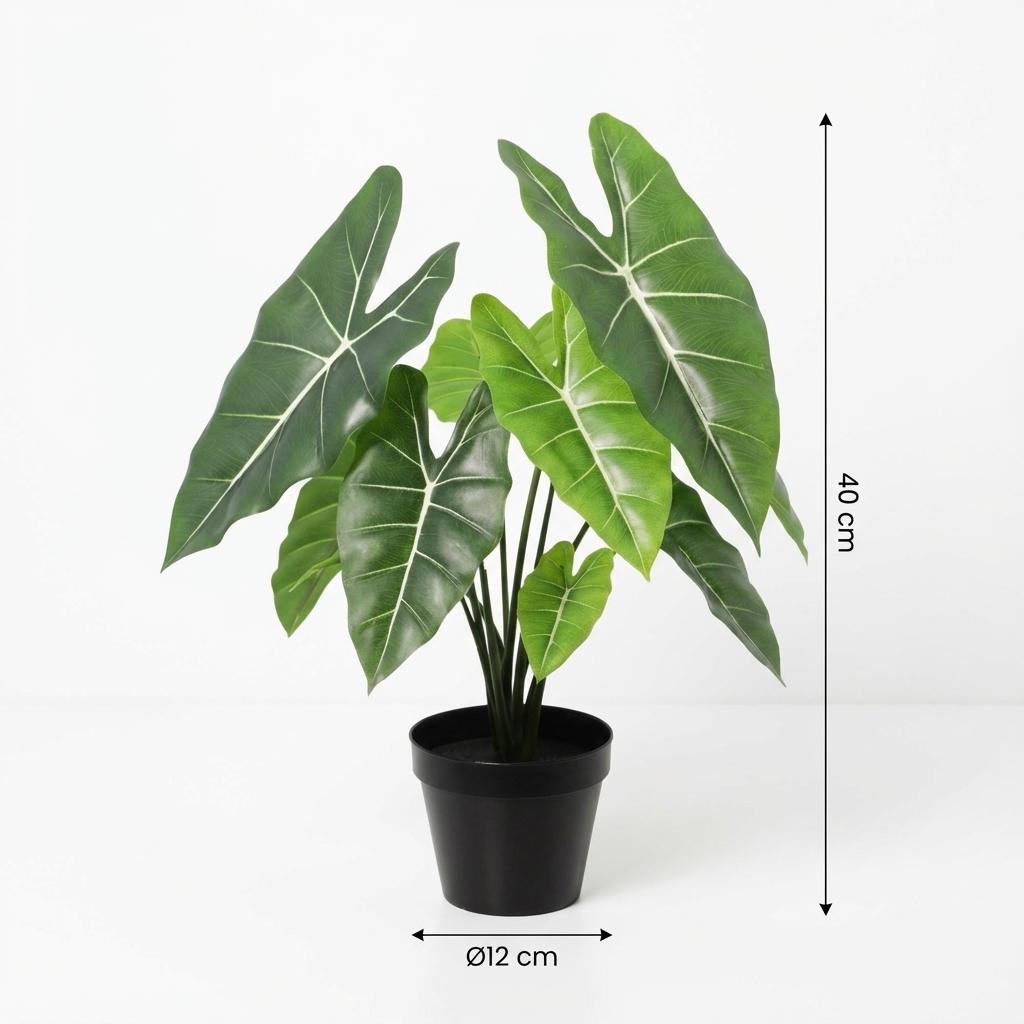 Alocasia Polly Kunstpflanze 40cm – Dekorative Elefantenohr Deko Pflanze – Pflegefreie Zimmerpflanze für Wohnzimmer Büro & Fensterbank