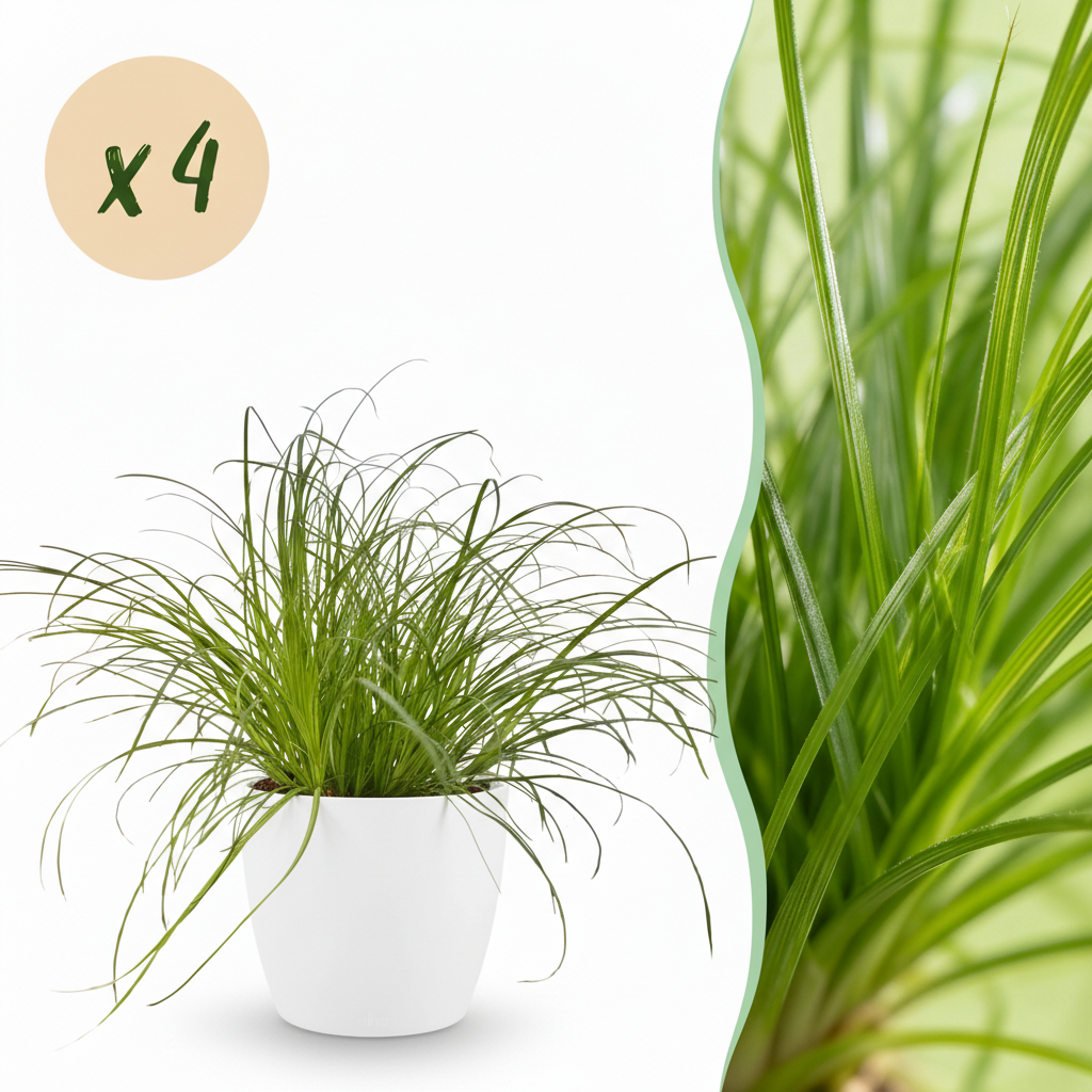 Green boutiQ - Zimmerpflanze - Cyperus alternifolius Zumula - Katzenpflanze - Haustierfreundliche Pflanze - Grün - 4 Pflanzen - mit Potter Weiß - Topf 12cm - Höhe 20cm 