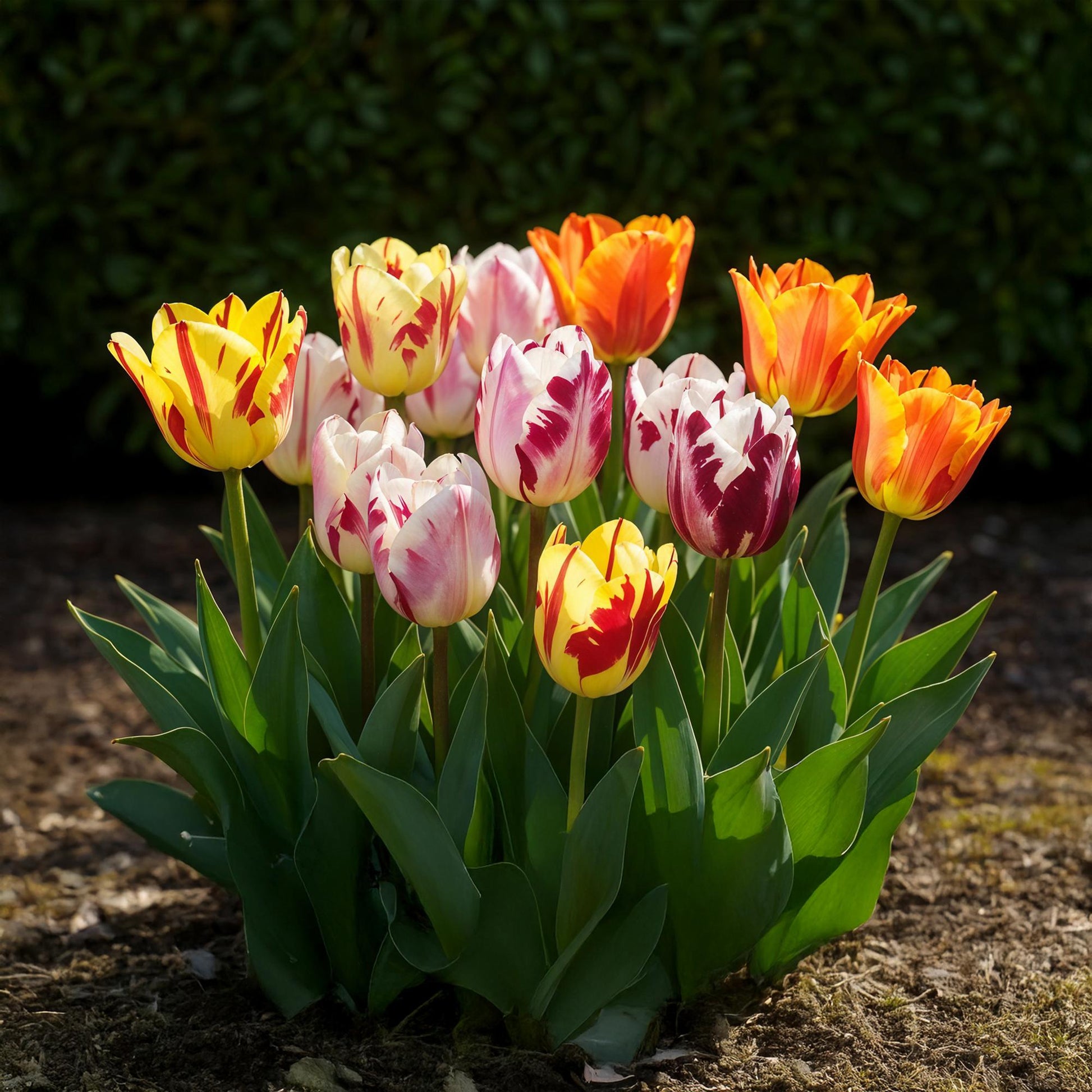 GreenboutiQ - Blumenzwiebeln - Tulp Flaming Beauty Mix - Verschiedene Farben - 15 Stück - Zwiebelgröße 11/12 - XXL Pack 
