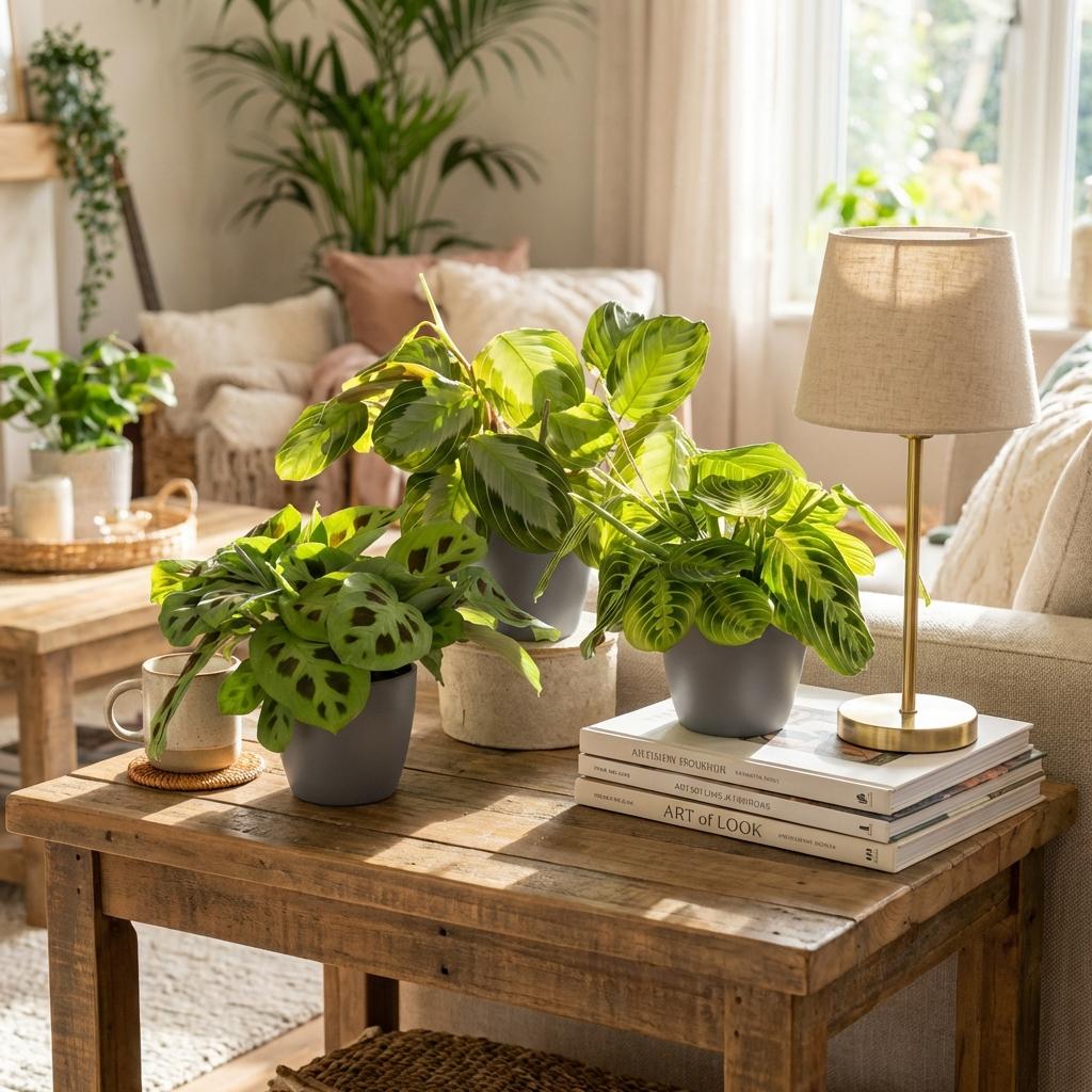 Green boutiQ - Zimmerpflanze - Marantha Silverband, Marantha Lemon Lime Marantha Kerchoveana - Gebetspflanze - Haustierfreundliche Pflanze - Grün - 3 Pflanzen - mit Potter Grau - Topf 12cm - Höhe 25cm 