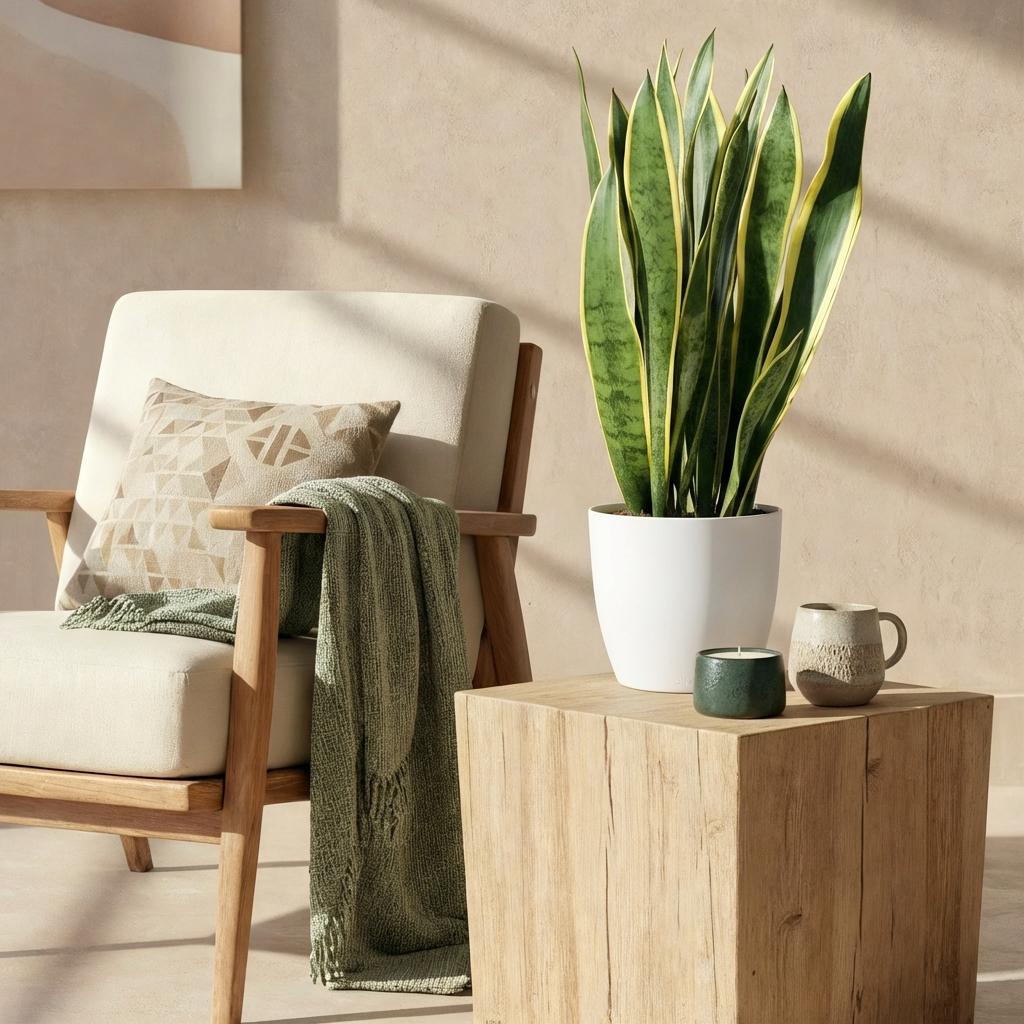 Green boutiQ - Zimmerpflanzen - Sansevieria Laurentii - Schwiegermutterzunge - Pflegeleicht - Grün - Gelb - 1 Pflanze - mit Potter Weiß - Topf 21cm - Höhe 70-80cm 