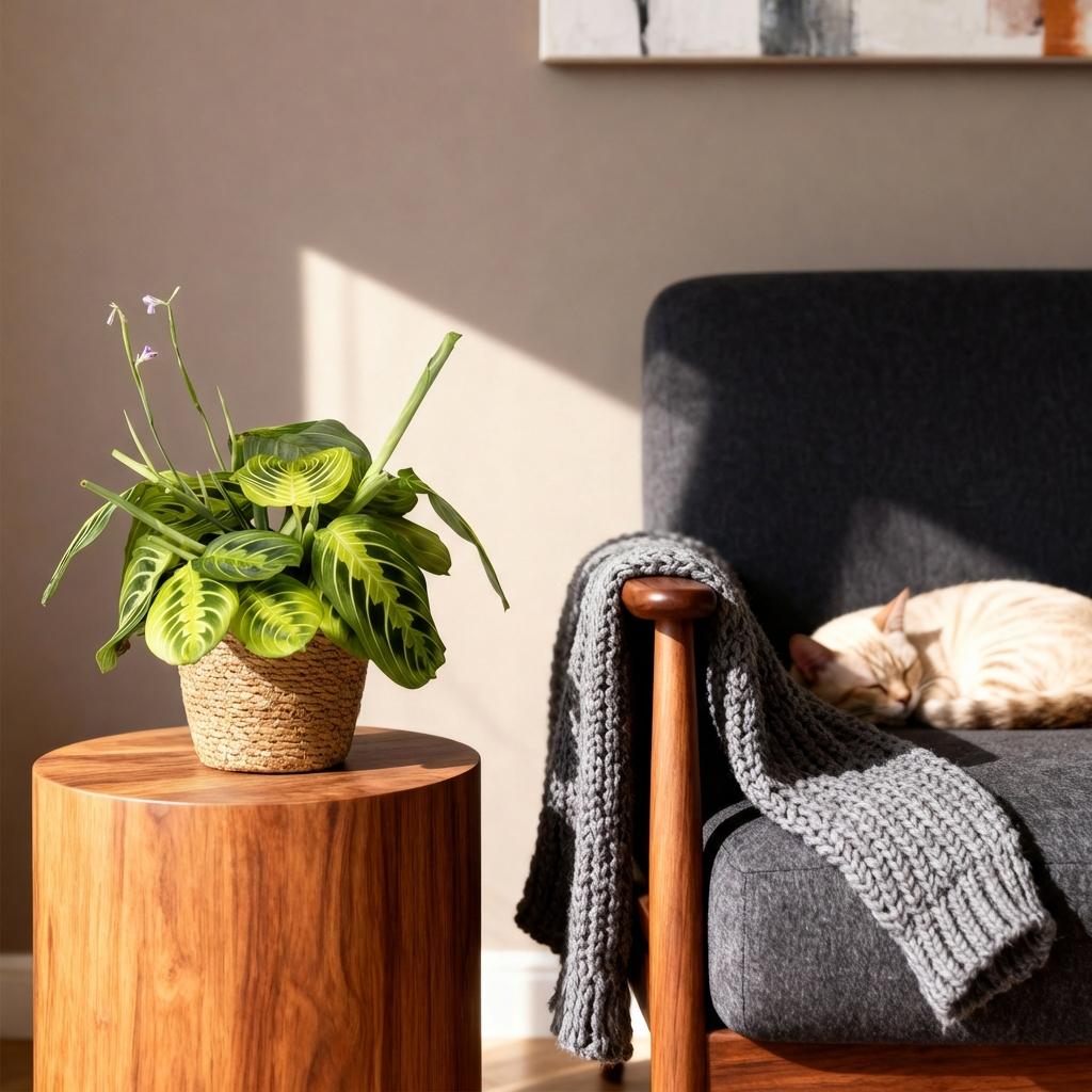 Green boutiQ - Zimmerpflanze - Maranta Fascinator Lemon Lime - Gebetspflanze - Haustierfreundliche Pflanze - Grün - 4 Pflanzen - mit Korb - Topf 12cm - Höhe 25cm 