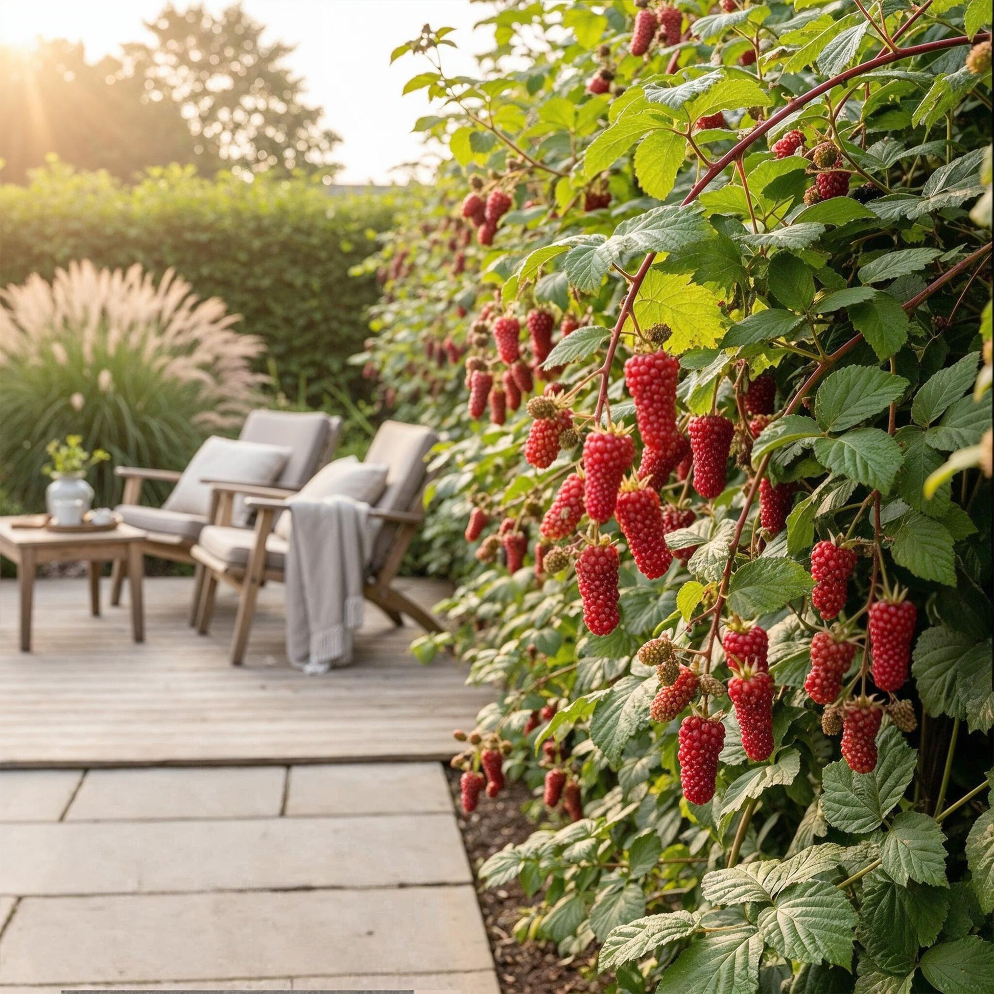 Tayberre Rubus Tayberry winterhart 3 Pflanzen Ø9cm Höhe 30cm – Kreuzung aus Himbeere & Brombeere – Rote Beeren für Garten & Balkon 