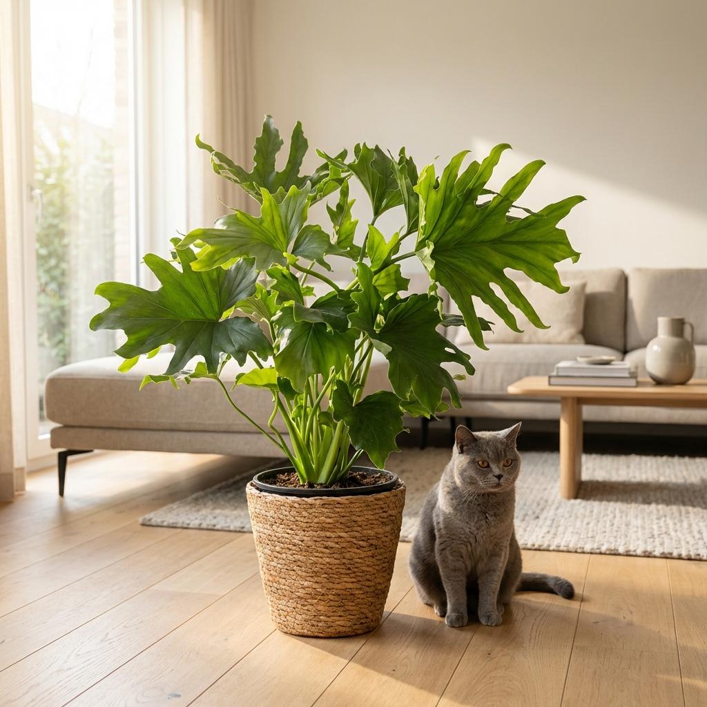 Green boutiQ - Zimmerpflanze - Philodendron - Philodendron Lickety split - Grün - Pflegeleicht - 1 Pflanze - mit Korb - Topf 19cm - Höhe 70cm 