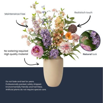 Kunstbloemen Boeket - Pastel Meadow Deluxe - Real Touch - 15 Stelen - ↑ 100 cm 