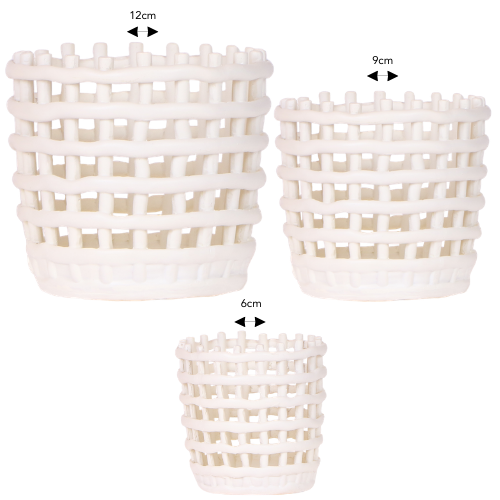 Kolibri Company | Kombi‑Deal | Mesh White Übertopf‑Set – 6 cm + 9 cm + 12 cm 