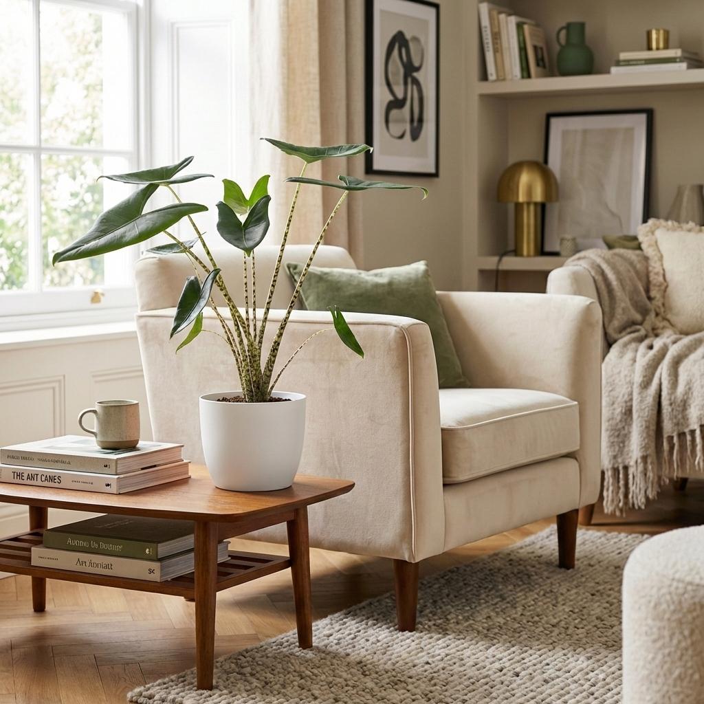 Green boutiQ - Zimmerpflanze - Elefantenohr - Alocasia Zebrina - Grün - Pflegeleicht - 1 Pflanze - Topf 21 cm - Höhe 70 - 75 cm 