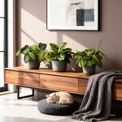 Green boutiQ - Zimmerpflanze - Marantha Silverband, Marantha Lemon Lime Marantha Kerchoveana - Gebetspflanze - Haustierfreundliche Pflanze - Grün - 3 Pflanzen - Topf 12cm - Höhe 25cm 