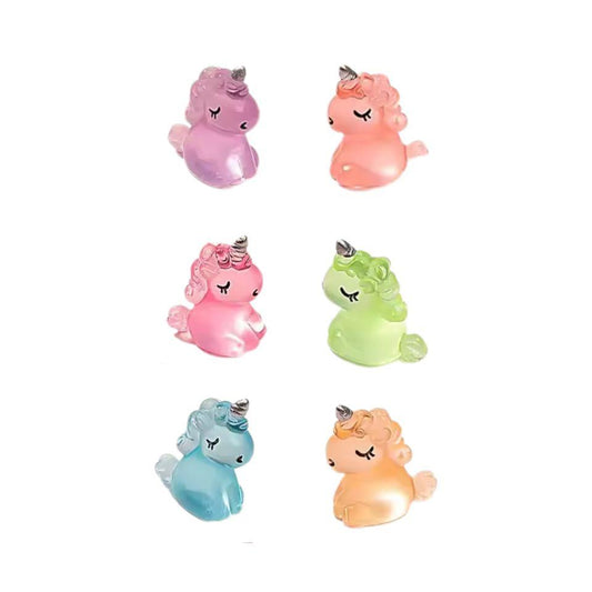 Glow in the Dark Einhörner – 6er Set – Bunte Mini-Einhörner 2,5cm – Leuchtend im Dunkeln – Für Terrarium, Pflanzenecke & Schreibtisch-Deko