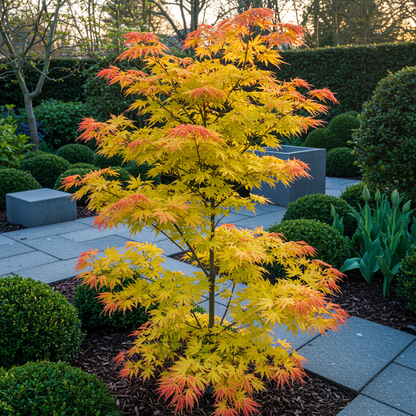 Japanischer Ahorn – Acer palmatum 'Orange Dream' – 2 Pflanzen – ca. 70 cm hoch – Topf Ø19 cm – orangefarbenes, fein gefiedertes Laub – Balkon- & Gartenpflanze 