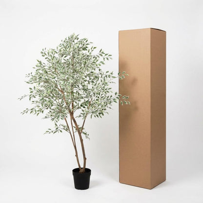 Ficus Benjamina Variegata Kunstpflanze 185cm – Große Buntlaub Birkenfeige Deko Pflanze – Pflegefreie Zimmerpflanze für Wohnzimmer Büro & Empfangsbereich