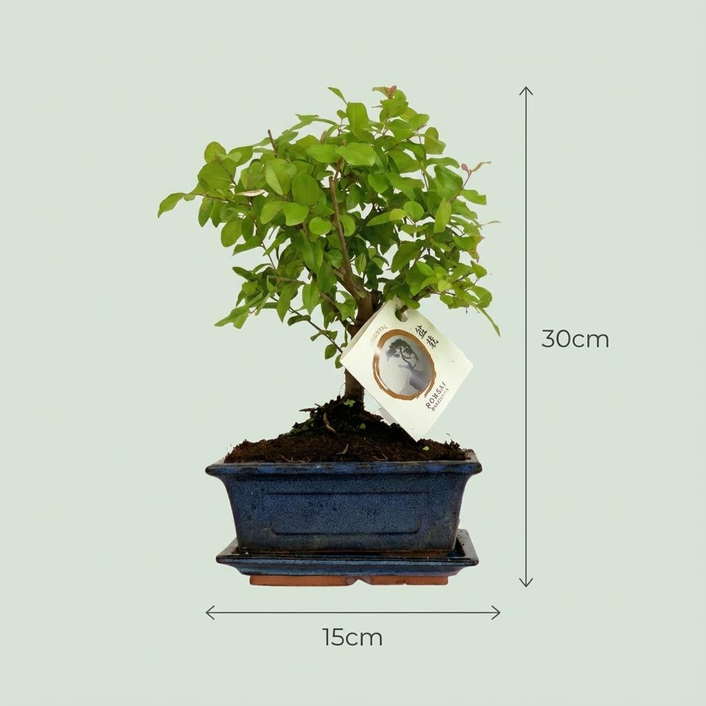 Bonsai Baum mit kugelförmiger Krone Höhe 25–30cm – Klassischer Miniaturbaum in dekorativer Keramikschale – Elegante Zimmerpflanze für Wohnraum & Büro 