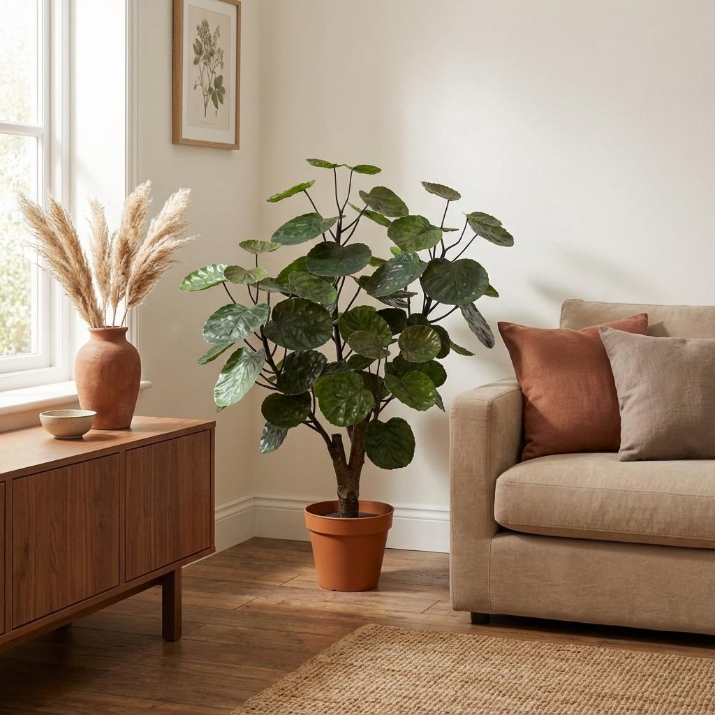 Polyscias Fabian Kunstpflanze 55cm – Dekorative Aralie Deko Pflanze – Pflegefreie Zimmerpflanze für Wohnzimmer Büro & Regal