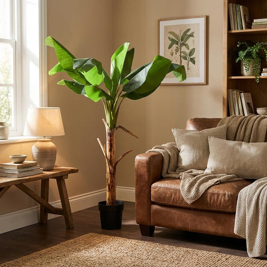 Bananenpflanze Musa Kunstpflanze 150cm – Tropische Deko Pflanze – Pflegefreie Kunstpalme für Wohnzimmer Büro & Empfangsbereich