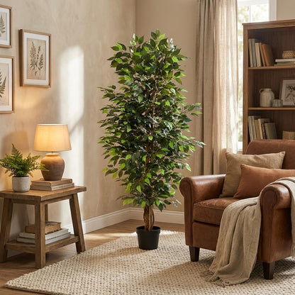 Ficus Benjamina Kunstpflanze 180cm – Große Birkenfeige Deko Pflanze – Pflegefreie Zimmerpflanze für Wohnzimmer Büro & Empfangsbereich