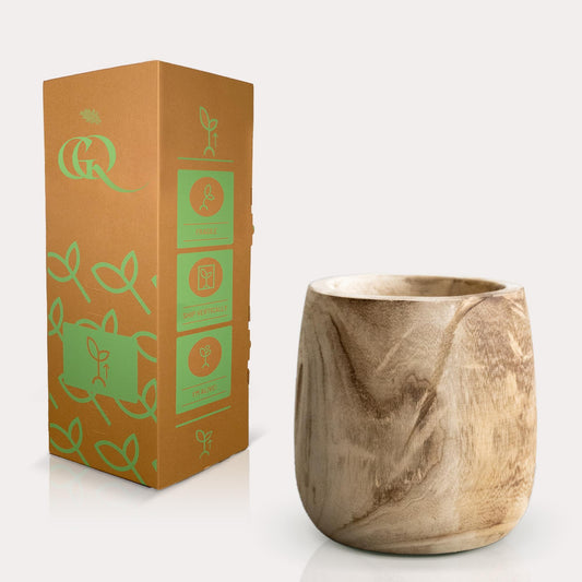 Pia Blumentopf aus Holz – Hellbraun – Größe M – H25 cm x Ø23 cm – Handgefertigt aus Paulownia-Holz – Nachhaltig & dekorativ – Für Kunstpflanzen & Trockenblumen 