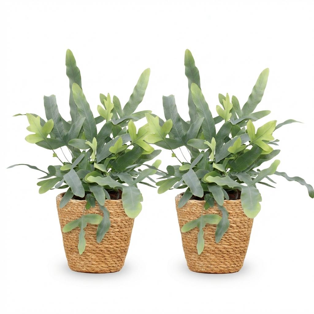 Green boutiQ - Zimmerpflanze - Phlebodium aureum Blue Star - Blaue Farn - Haustierfreundliche Pflanze - Blau - 2 Pflanzen - mit Korb - Topf 12cm - Höhe 25cm 