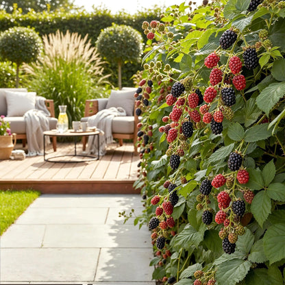 Dornenlose Brombeerpflanzen Rubus fruticosus Thornfree winterhart 3 Pflanzen Höhe 30cm Ø9cm – Schwarze Brombeere für Garten Beet Balkon & Topf 