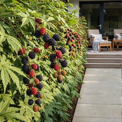 GreenboutiQ - Obstpflanzen - Immergrüne Brombeere - Rubus Thornless Evergreen - Winterhart - 6 Pflanzen - Topf 9 cm - Schwarze Brombeere 