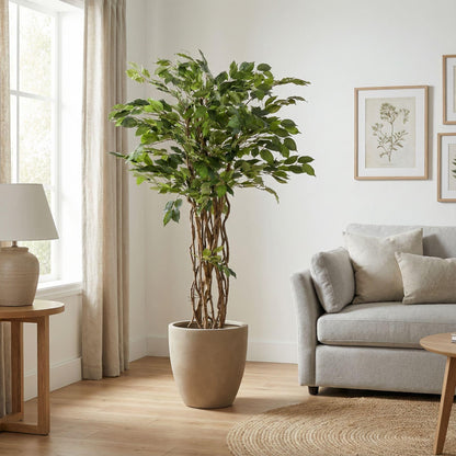 Ficus Liana Kunstbaum – 140cm – Hochwertige künstliche Pflanze mit realistischer Blattstruktur – Pflegefreier Deko Baum für Wohnzimmer Büro & Empfangsbereich