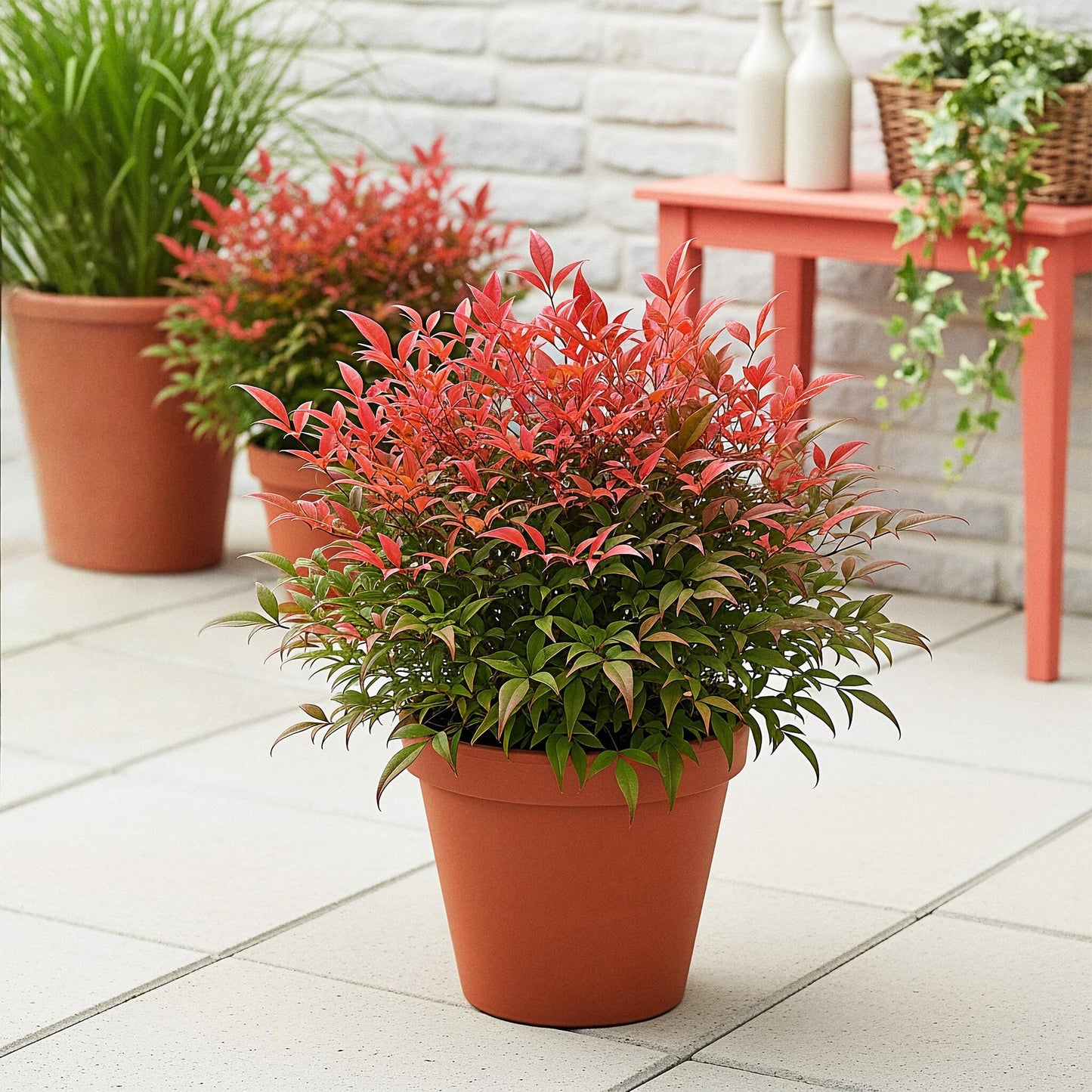 GreenboutiQ - Gartenpflanze - Nandina Obsessed - Rot - 1 Pflanze - Immergrün - Wenig Pflege - Topf 17cm Höhe 45cm 