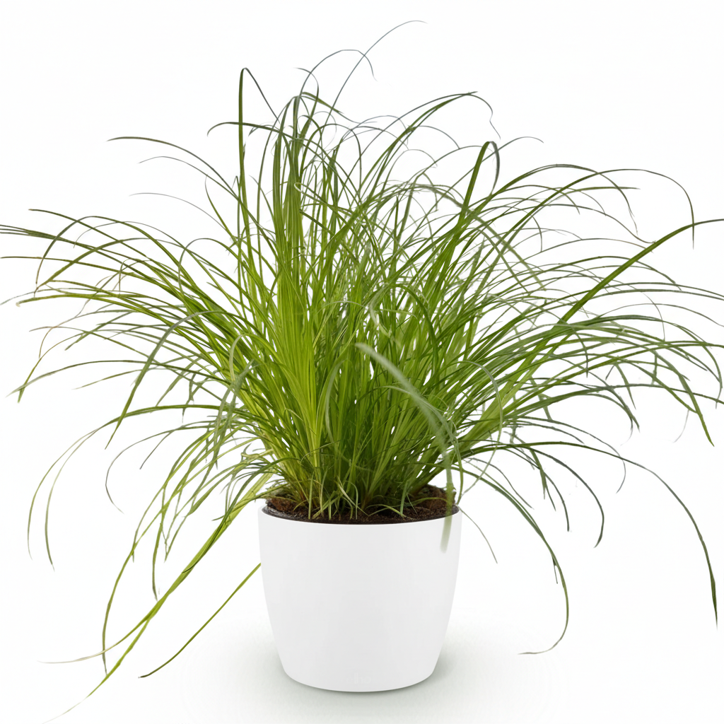Green boutiQ - Zimmerpflanze - Cyperus alternifolius Zumula - Katzenpflanze - Haustierfreundliche Pflanze - Grün - 1 Pflanze - mit Potter Weiß - Topf 12cm - Höhe 20cm 