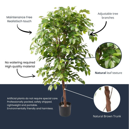 Ficus Deluxe Vine Kunstbaum – 140cm – Realistische Kunstpflanze für Innenräume – Pflegefreier künstlicher Baum mit dichtem Blattwerk – Ideal für Wohnzimmer & Büro