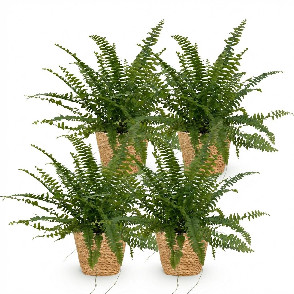 Green boutiQ - Zimmerpflanze - Nephrolepsis exaltata Green Lady - Farn - Haustierfreundliche Pflanze - Grün - 4 Pflanzen - mit Korb - Topf 12cm - Höhe 25cm 