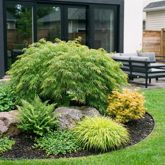 Green boutiQ - Gartenpflanze - Acer palmatum Emerald Lace - Japanischer Ahorn - Laubabwerfend - Grün - 1 - Topf 26cm - Höhe 90cm 