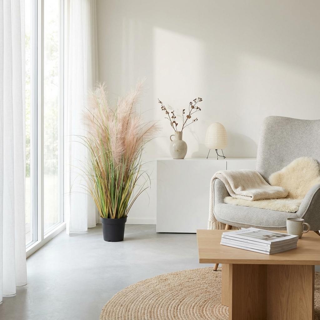 Schilfrohr Kunstpflanze 95cm – Dekorative Reetgras Deko Pflanze – Pflegefreie Kunstpflanze für Wohnzimmer Büro & Balkonüberdachung