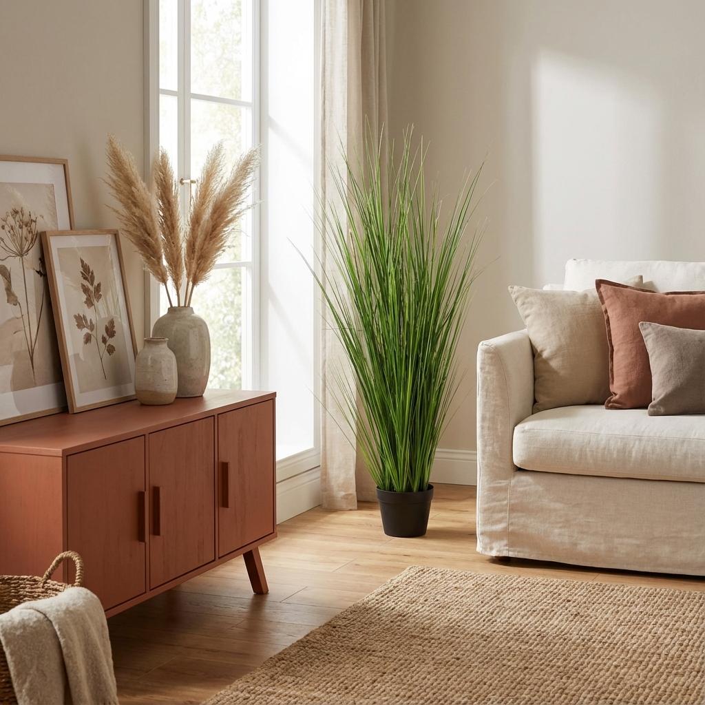 Zwiebelgras Kunstpflanze 130cm – Moderne Deko Kunstpflanze – Pflegefreie Zimmerpflanze für Wohnzimmer Büro & Empfangsbereich