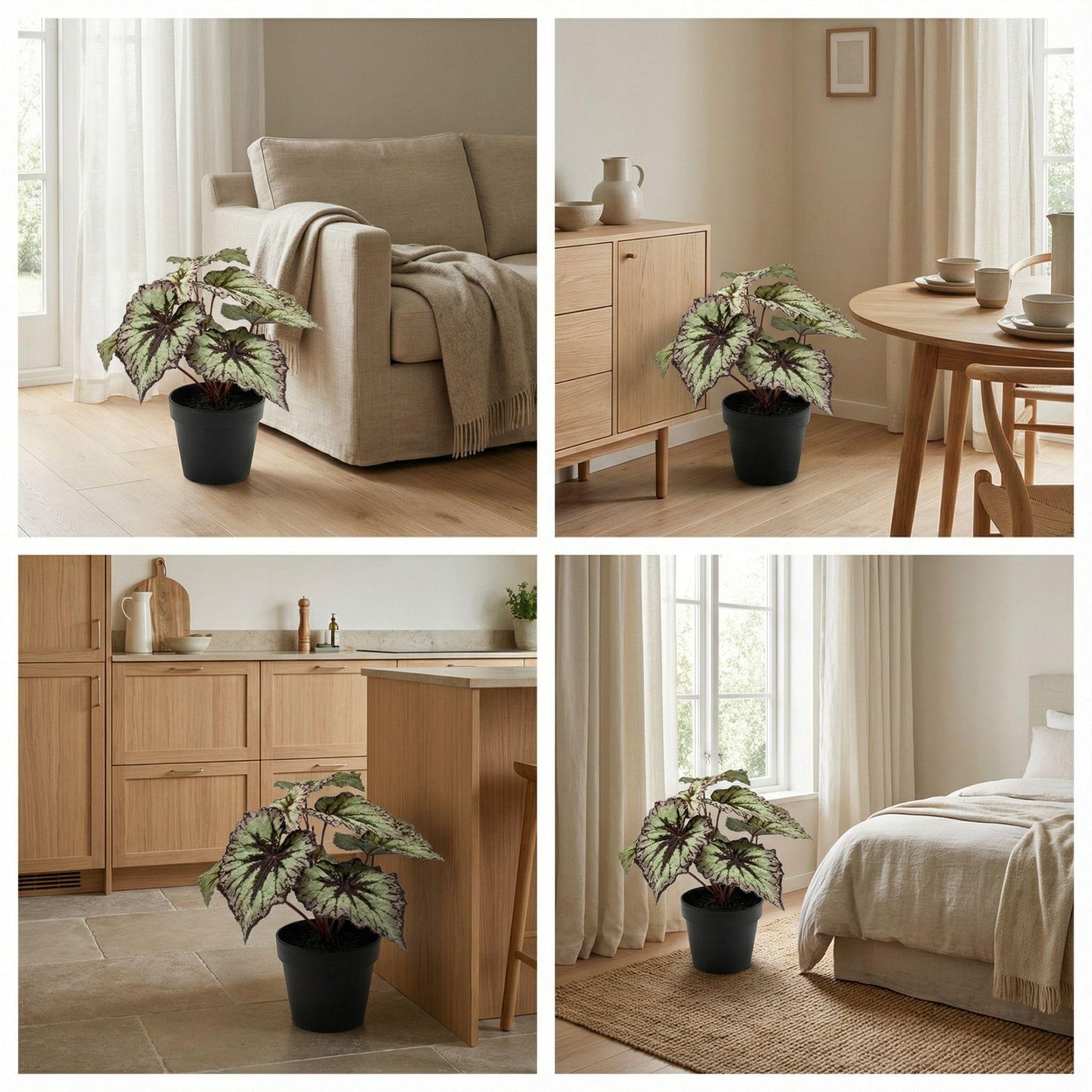 Begonie Kunstpflanze – ca.26cm – Grau-violette Blätter – UV-beständig – Künstliche Pflanze im Topf – Pflegefreie Deko für Innen & Außen Balkon Terrasse