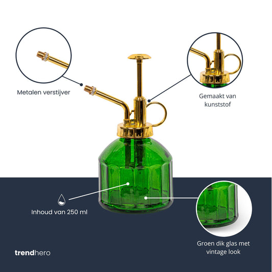 Pflanzensprüher – Grün – Glas – 0,25L – Feiner Sprühnebel – Retro-Design – Handpumpe – Für Zimmerpflanzen & Stecklinge 