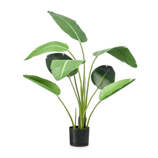 Strelitzia Kunstpflanze – 120 cm – schwarzer Topf – Tropischer Zimmerpflanzen-Look ohne Pflege – Große Deko-Pflanze für Wohnzimmer, Büro & Flur