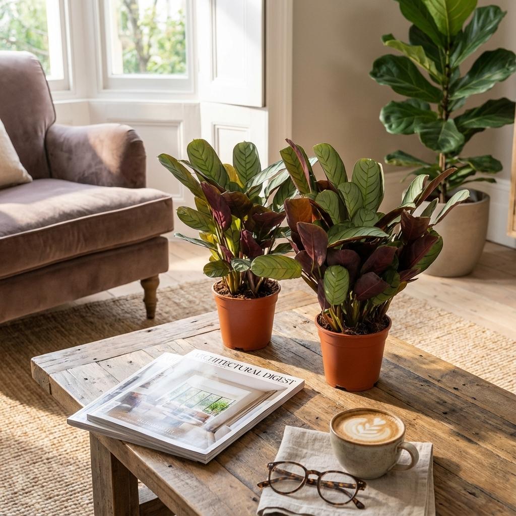 Korbmarante Ctenanthe Amagris – 2 Pflanzen – Ø14cm – Höhe 25–35cm – Gebetspflanze mit graugrünem Blattwerk – Luftfeuchteliebende Zimmerpflanze 