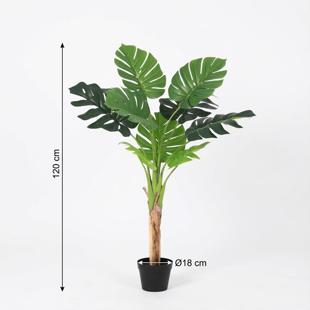 Monstera Deliciosa Kunstpflanze 120cm – Große Fensterblatt Deko Pflanze – Pflegefreie Zimmerpflanze für Wohnzimmer Büro & Empfangsbereich