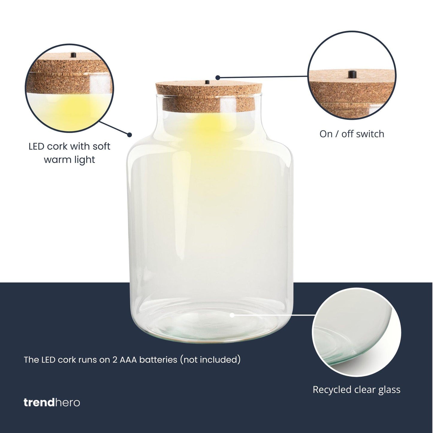 Terrarium fles met kurk - Little Milky met led kurk - Gesloten groot terrarium ↑ 24.5 cm 
