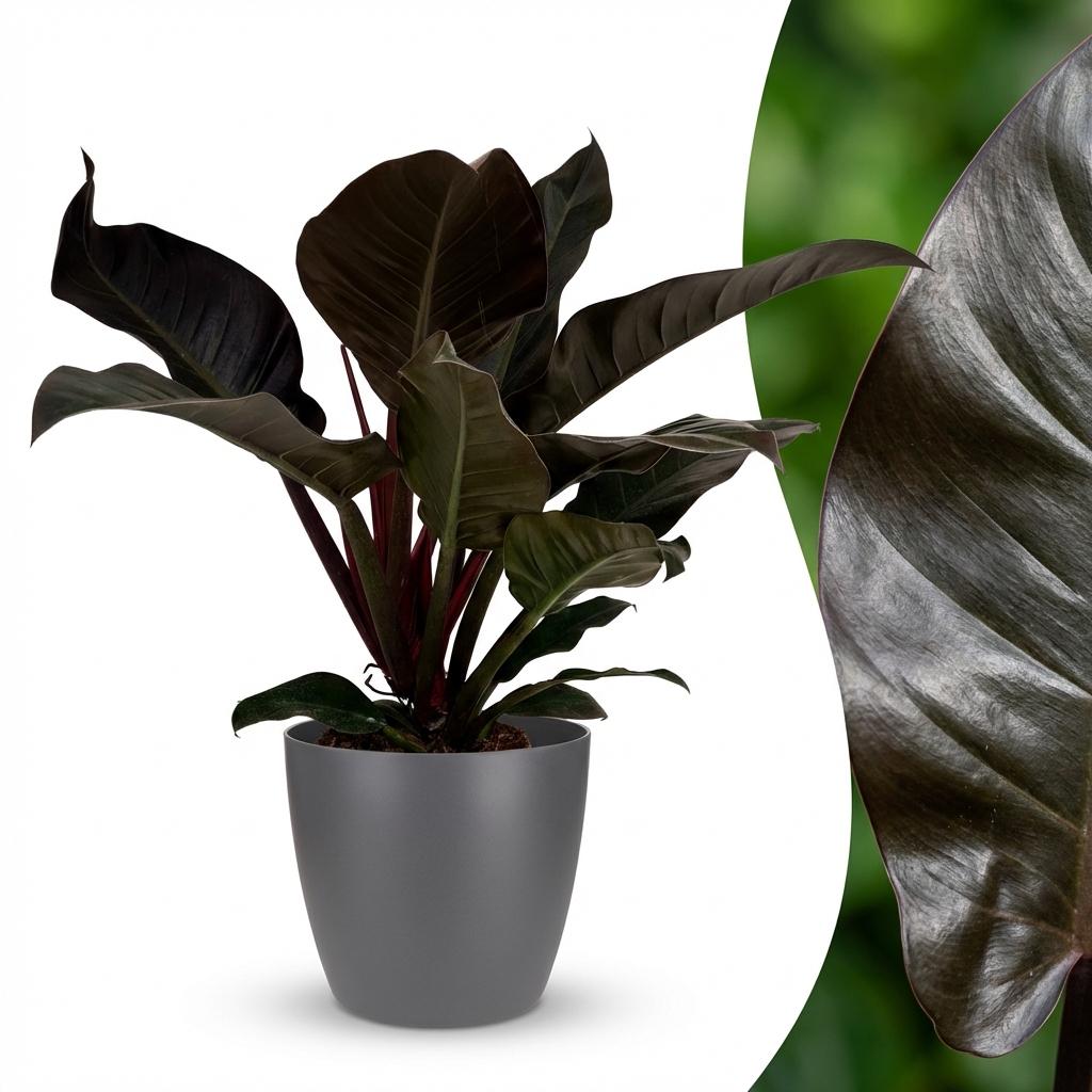 Philodendron Imperial Red Baumfreund 60cm – Zimmerpflanze mit roten Blättern im Potter Grau Übertopf Ø19cm – glänzendes Laub, kompakter Wuchs – pflegeleicht, luftverbessernd für Wohnung & Büro 