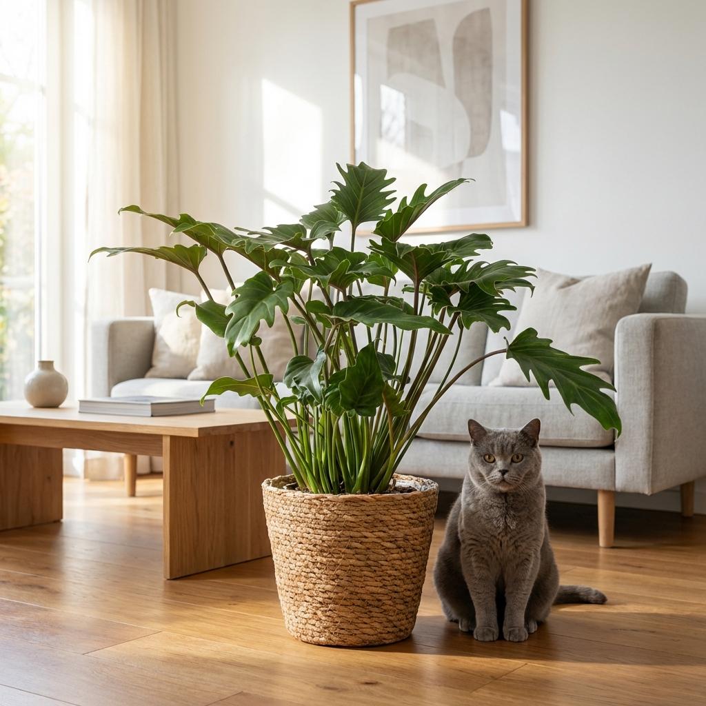 Philodendron Xanadu Zimmerpflanze 60cm – grüne Blattpflanze im Korb Ø19cm – kompakter Wuchs mit tief eingeschnittenen Blättern – pflegeleicht für Wohnung & Büro, ideal bei Halbschatten 