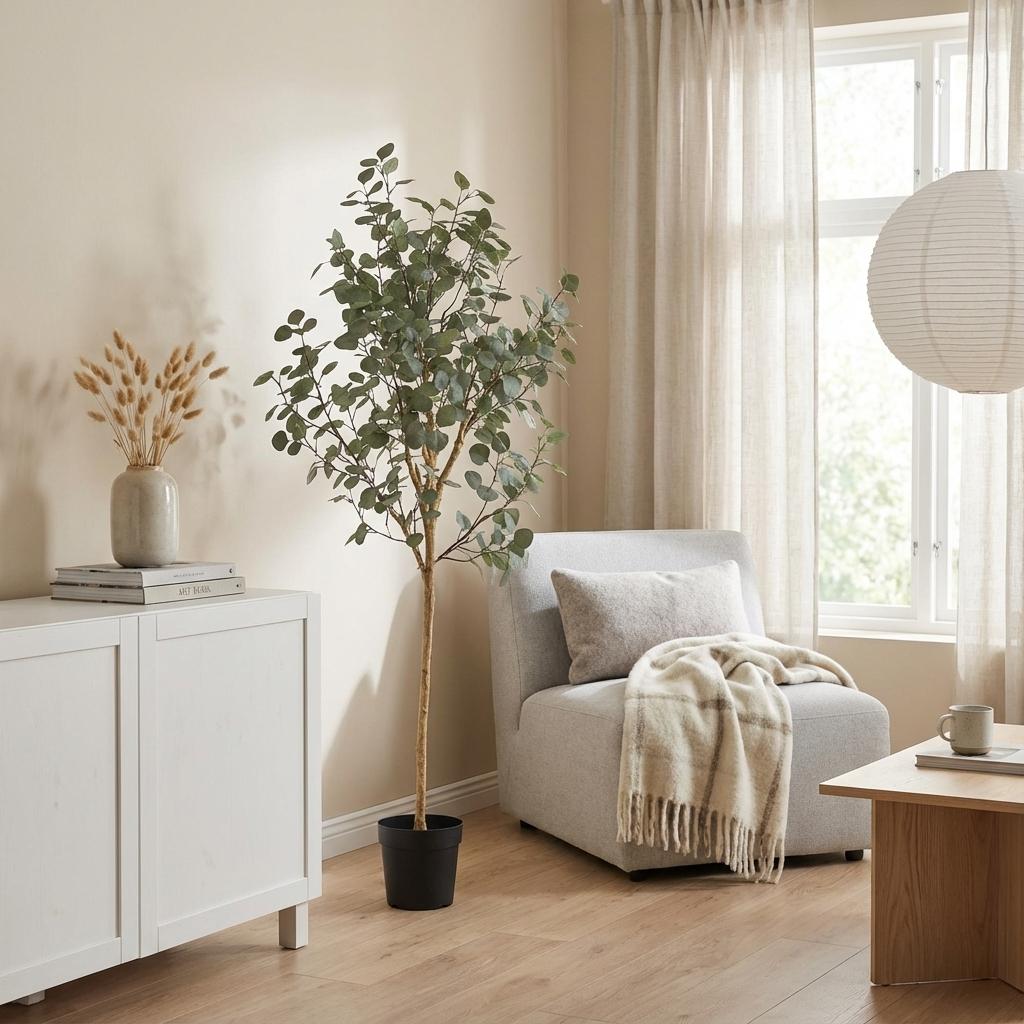 Eukalyptus Kunstpflanze 180cm – Großer Eucalyptus Baum Deko Pflanze – Pflegefreie Zimmerpflanze für Wohnzimmer Büro & Empfangsbereich