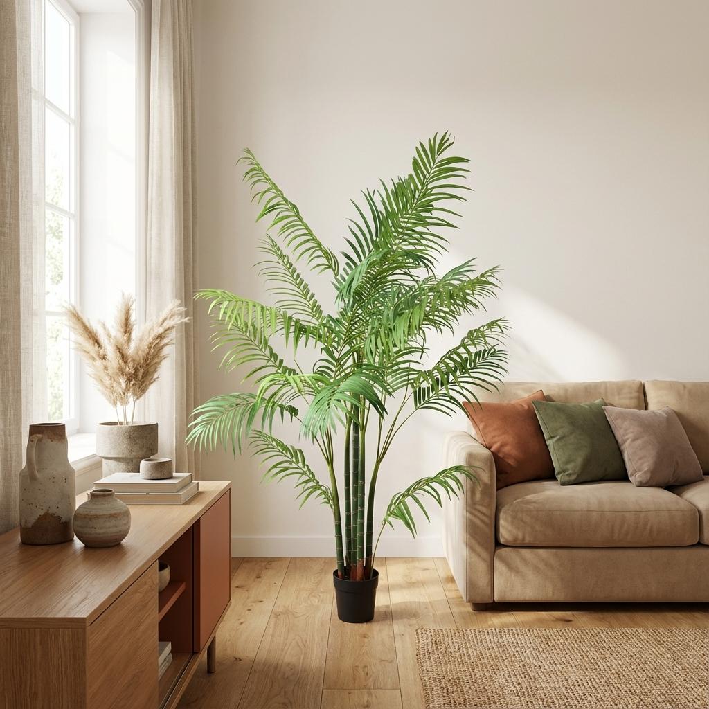 Areca Palme Kunstpflanze 190cm – Große Goldfruchtpalme Deko Pflanze – Pflegefreie Kunstpalme für Wohnzimmer Büro & Empfangsbereich