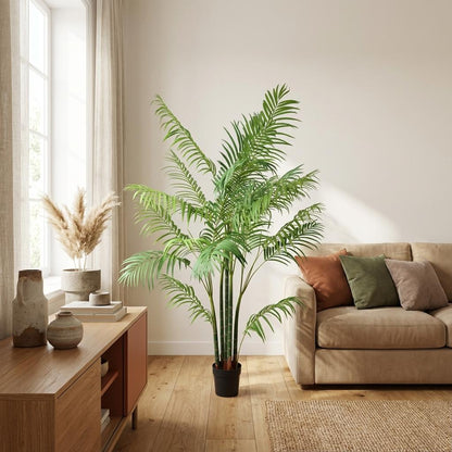 Areca Palme Kunstpflanze 190cm – Große Goldfruchtpalme Deko Pflanze – Pflegefreie Kunstpalme für Wohnzimmer Büro & Empfangsbereich